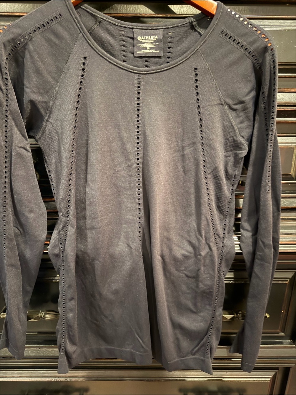 Athleta Navy Long Sleeve Perforated Performance Top
